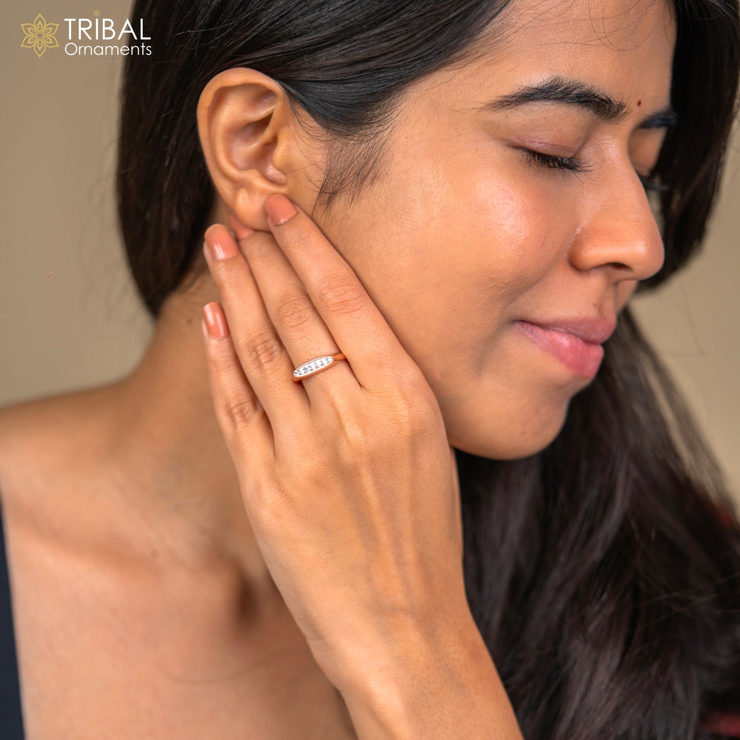 Fancy design diamond rose gold silver ring - TRIBAL ORNAMENTS