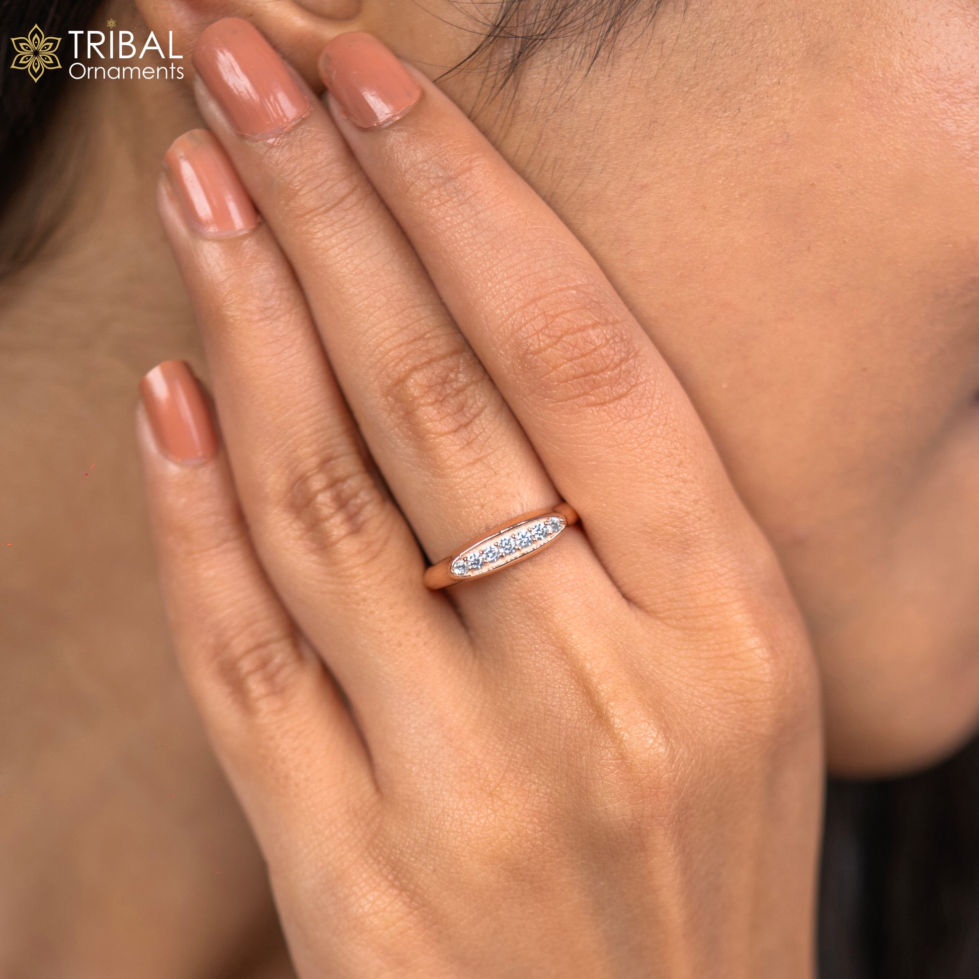 Fancy design diamond rose gold silver ring - TRIBAL ORNAMENTS