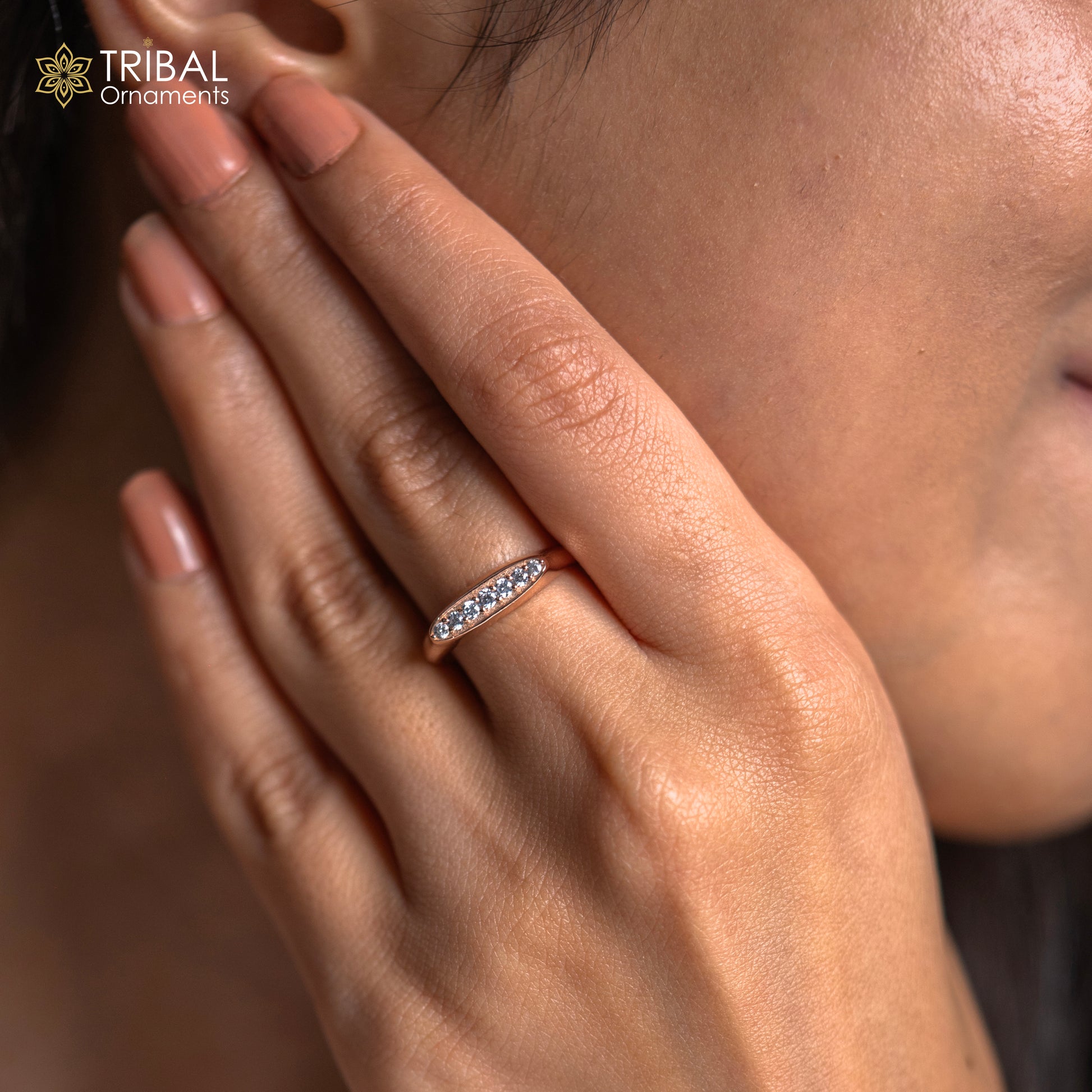 Fancy design diamond rose gold silver ring - TRIBAL ORNAMENTS