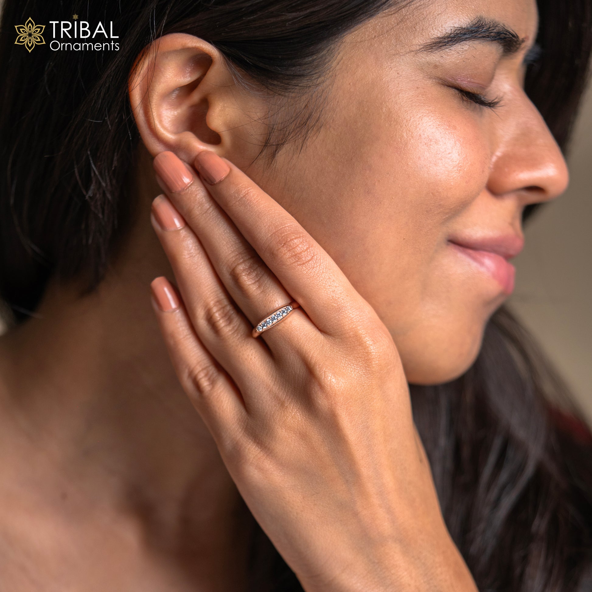 Fancy design diamond rose gold silver ring - TRIBAL ORNAMENTS