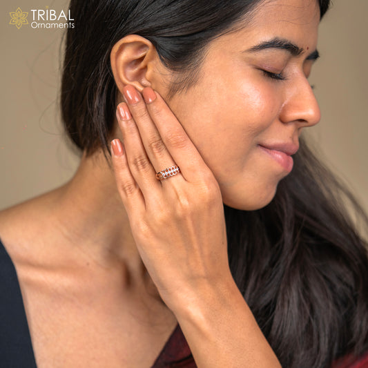 Fancy design diamond rose gold silver ring - TRIBAL ORNAMENTS