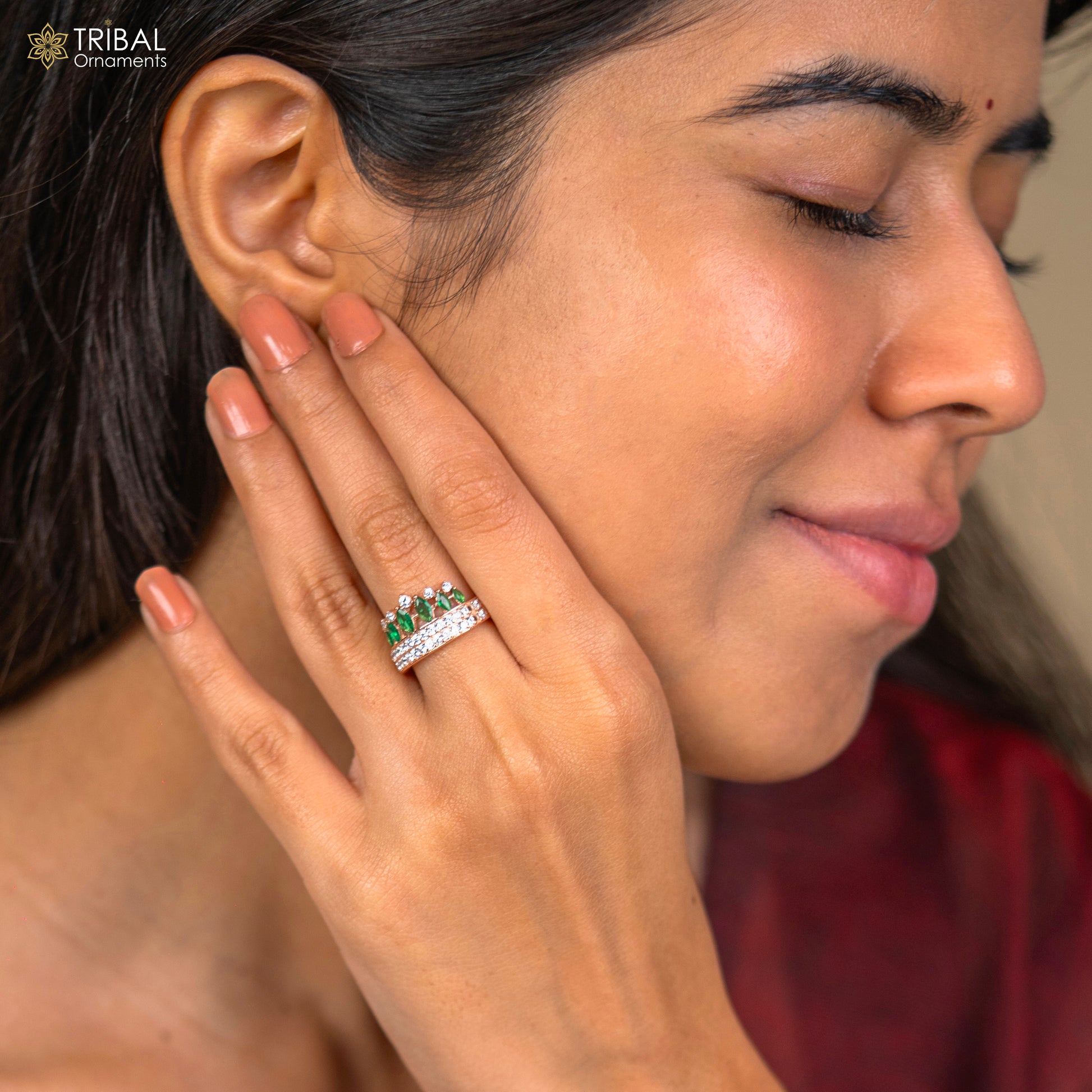 Emerald diamond rose gold ring - TRIBAL ORNAMENTS