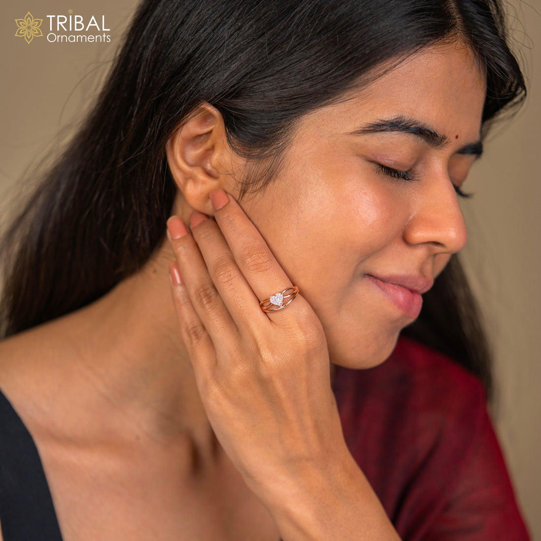 Emerald diamond rose gold ring - TRIBAL ORNAMENTS