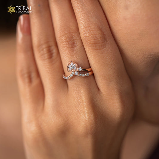 Heart design rose gold silver ring