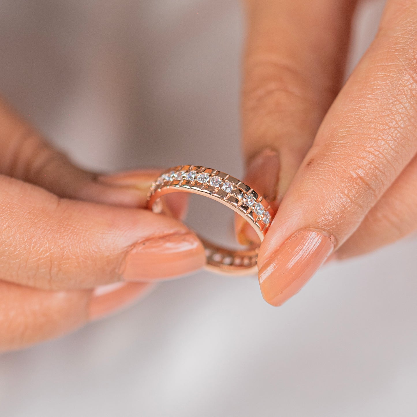 White diamond stylish rose gold silver ring