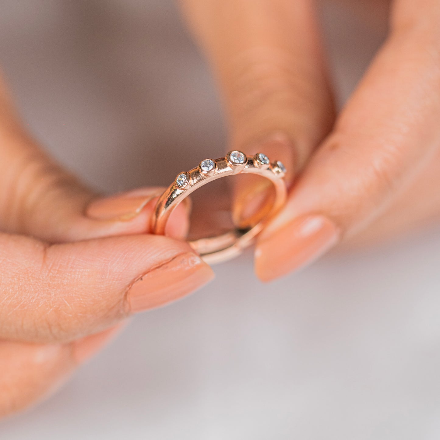 White diamond stylish rose gold silver ring