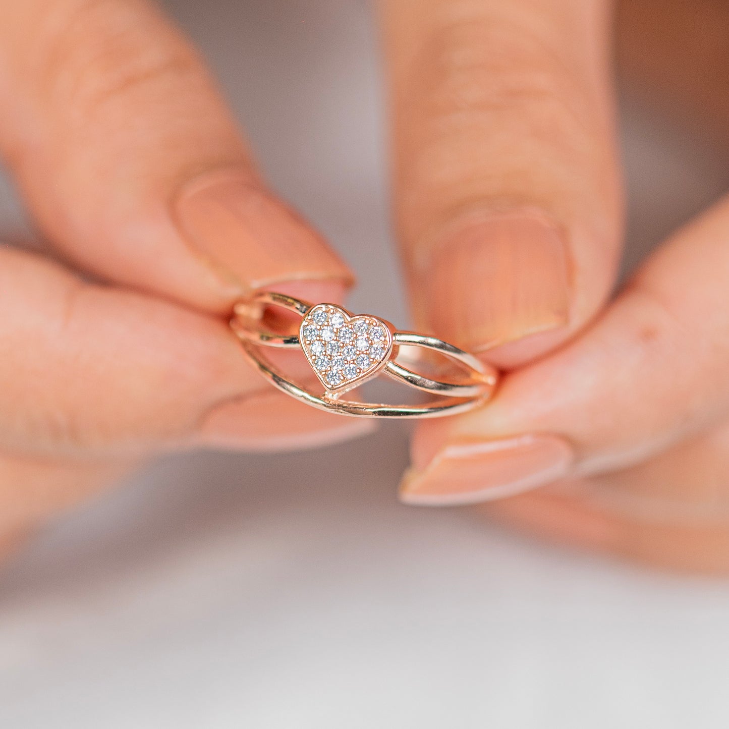 Heart shape design diamond rose gold silver ring