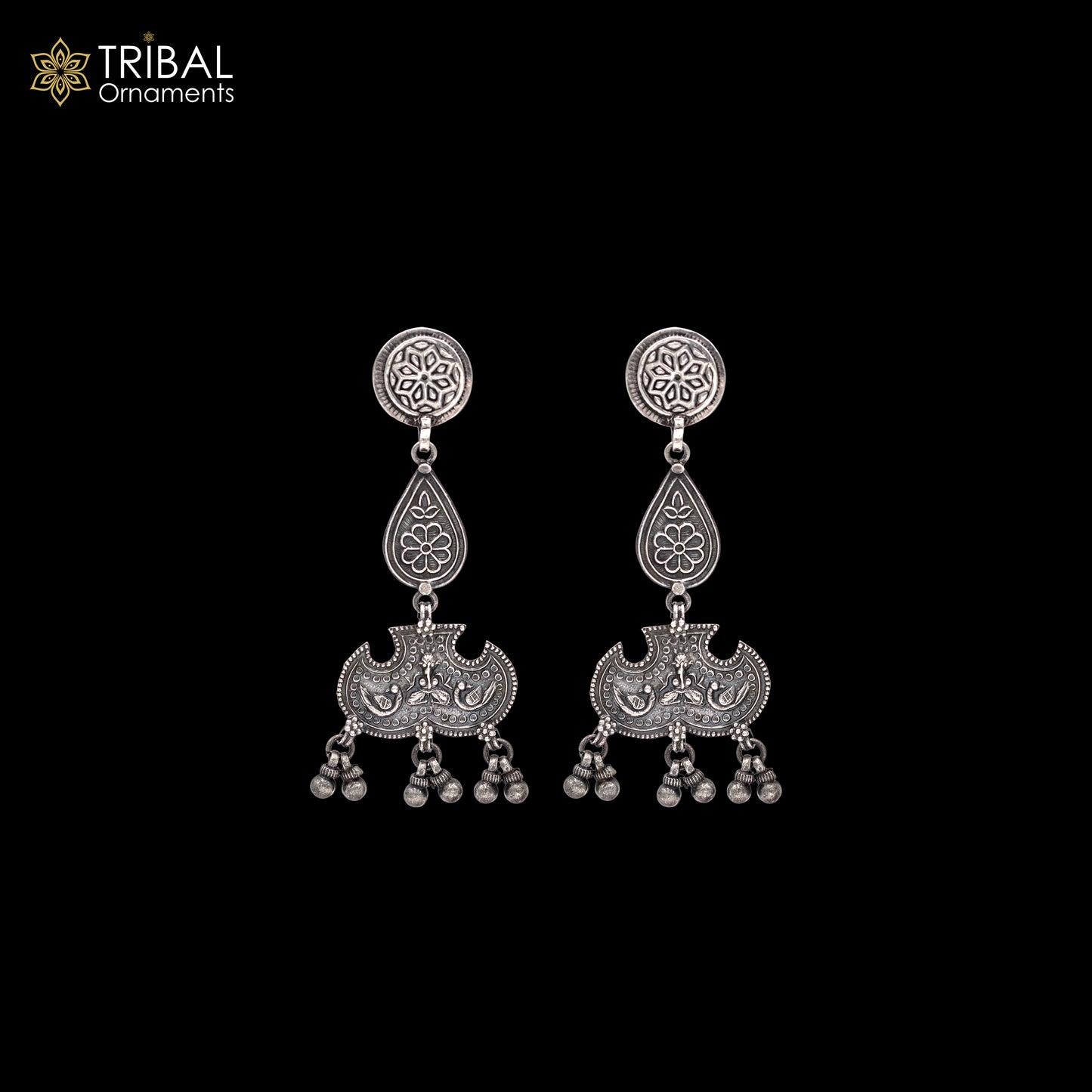 925 sterling silver ethnic chitai work design drop dangle earring banjara jewellery s1349