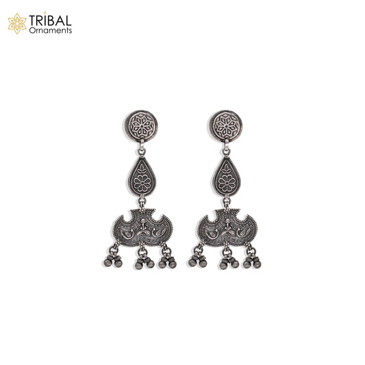 925 sterling silver ethnic chitai work design drop dangle earring banjara jewellery s1349