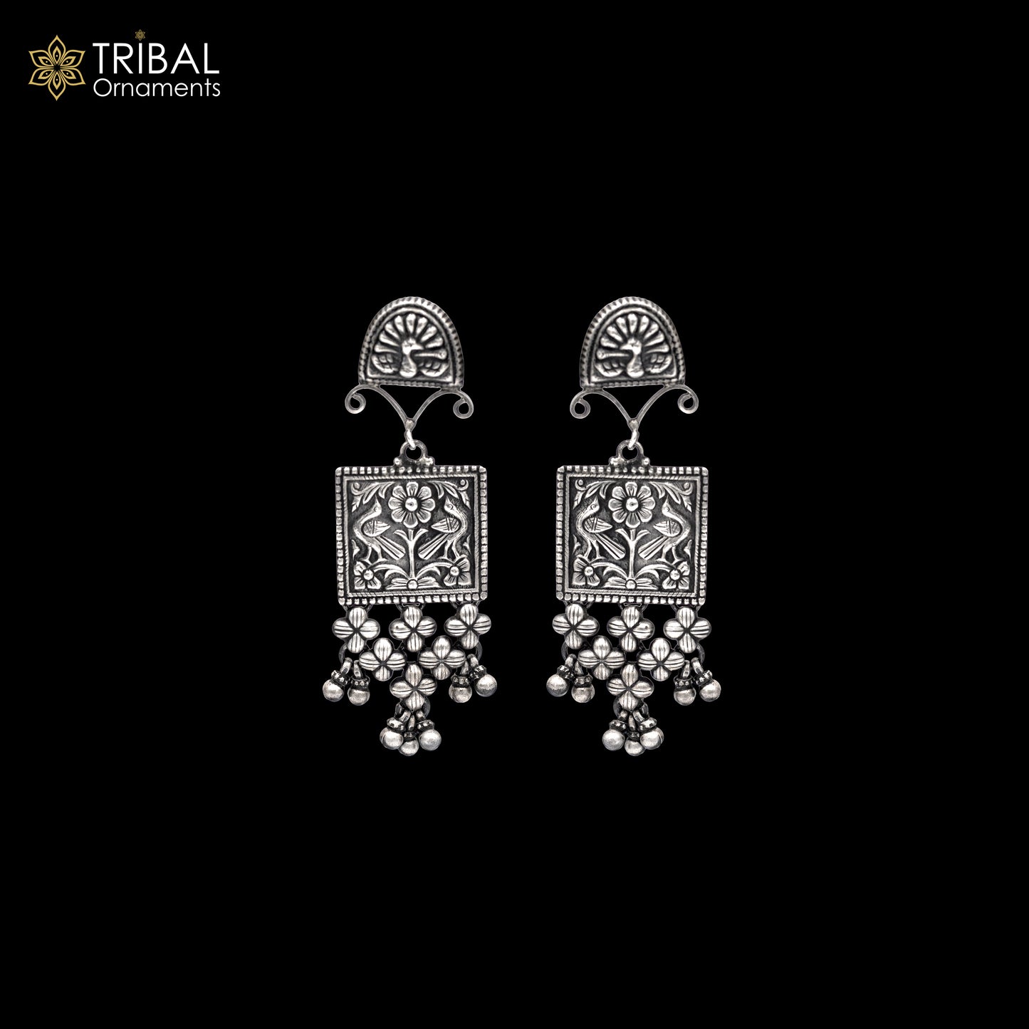 925 sterling silver ethnic floral work design drop dangle earring banjara jewellery s1350