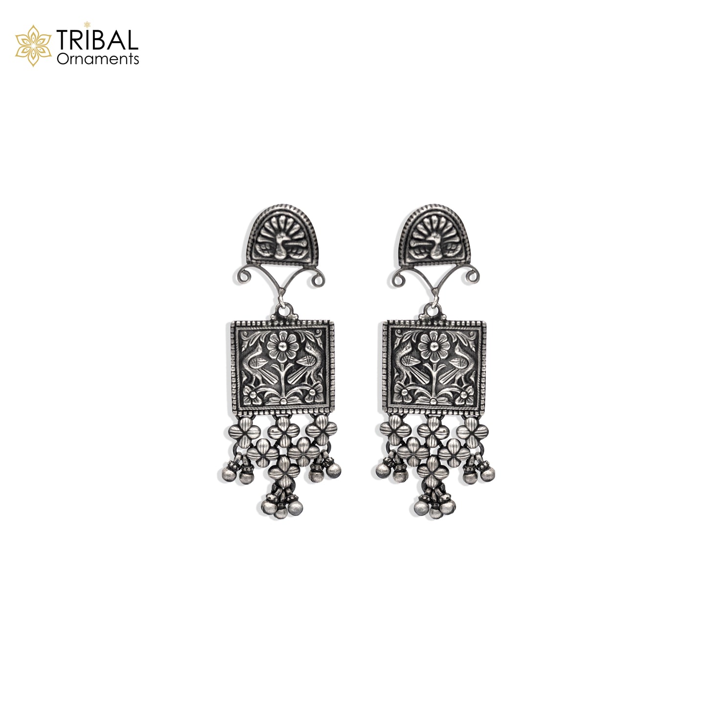 925 sterling silver ethnic floral work design drop dangle earring banjara jewellery s1350