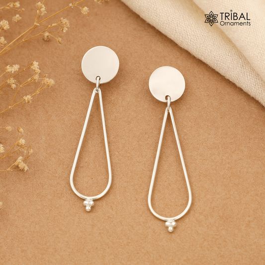 Solid 925 sterling silver customized unique design dainty plain fancy stud earring, drop dangle geometric earring best gift to her ear730