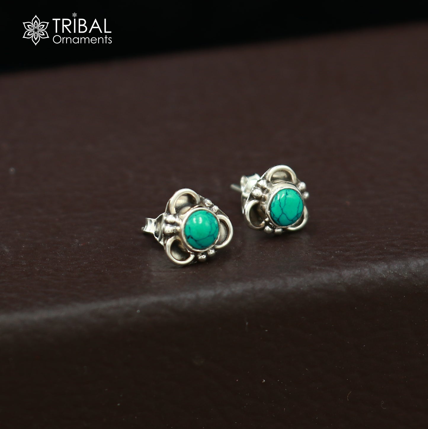 925 sterling silver round shape blue turquoise stone stud earring best unisex jewelry ER282