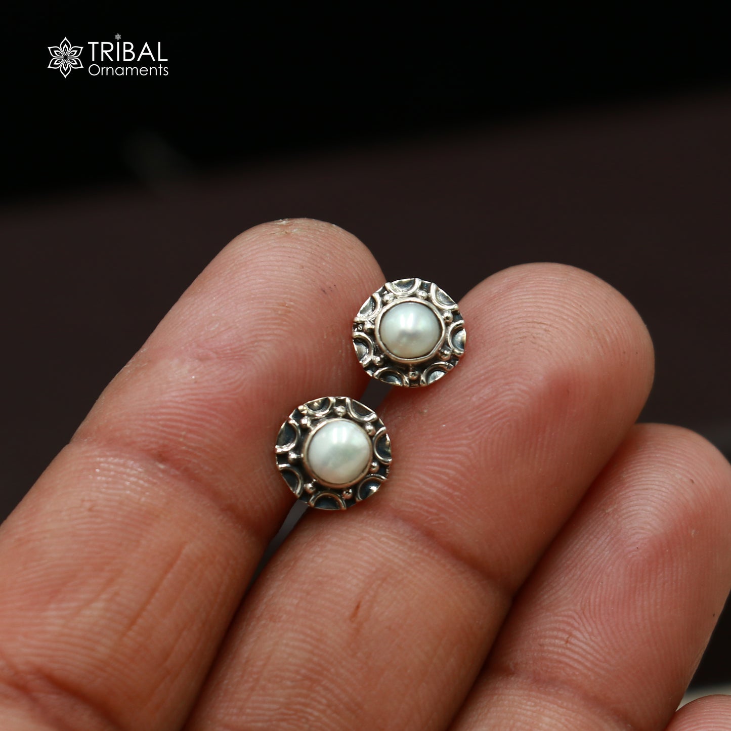 925 sterling silver round shape Natural Pearl stud earring best unisex jewelry ER285