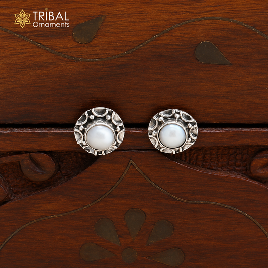925 sterling silver round shape Natural Pearl stud earring best unisex jewelry ER285