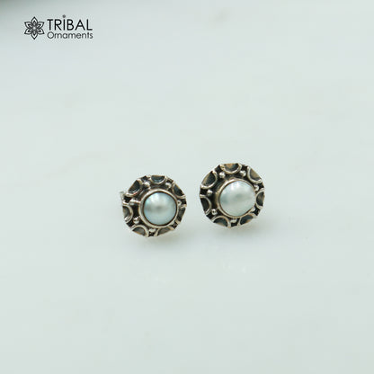 925 sterling silver round shape Natural Pearl stud earring best unisex jewelry ER285