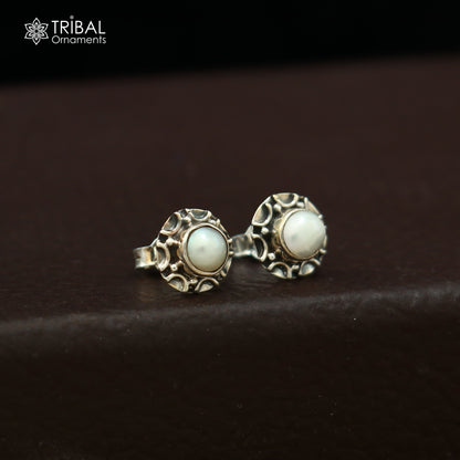 925 sterling silver round shape Natural Pearl stud earring best unisex jewelry ER285