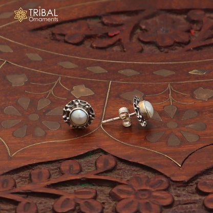 925 sterling silver round shape Natural Pearl stud earring best unisex jewelry ER285