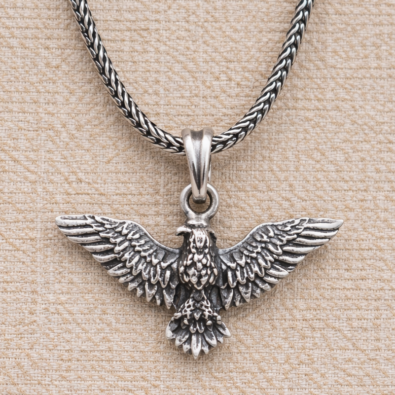 925 sterling silver eagle bird pendant with chain, tribal jewelry design, detailed craftsmanship by TRIBAL ORNAMENTS