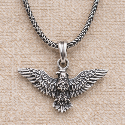 925 sterling silver eagle bird pendant with chain, tribal jewelry design, detailed craftsmanship by TRIBAL ORNAMENTS