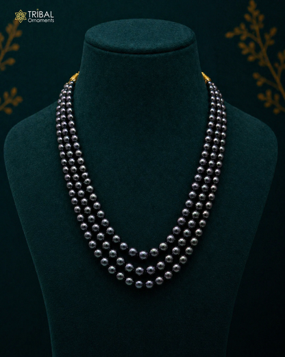 Freshwater pearl necklace set with 399 carats, 4-9mm pearls, three-layer design, ideal for wedding or daily wear jewelry.