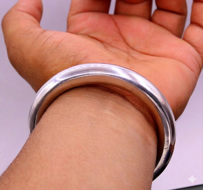Sterling silver vintage open face bangle bracelet by TRIBAL ORNAMENTS, unisex handmade adjustable cuff with plain design.