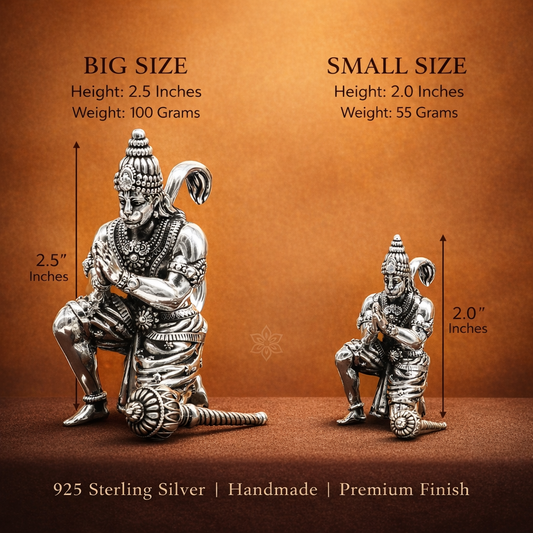 Handmade 2.5-inch 925 silver Lord Hanuman statue for puja, home temple decor, or gifting by TRIBAL ORNAMENTS.