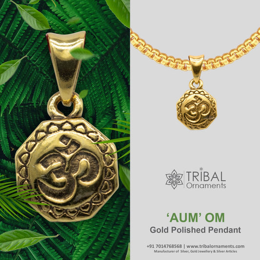 925 sterling silver handmade Hindu mantra 'Aum' OM pendant, amazing stylish good luck pendant jewelry gold polished pendant jewelry nsp609 - TRIBAL ORNAMENTS