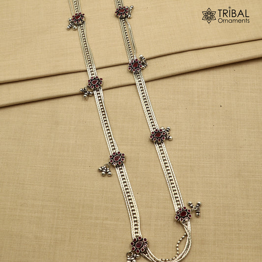 925 Sterling silver adjustable multiline vintage design belly chain waist ,Saree chain wch29
