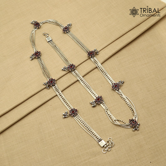 925 Sterling silver adjustable multiline vintage design belly chain waist ,Saree chain wch29