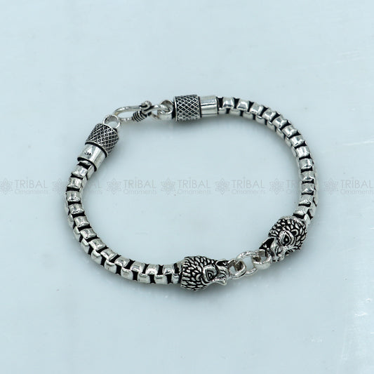 925 Sterling silver handmade solid men's lion face design chain bracelet flexible bracelet unisex jewelry from india  sbr759