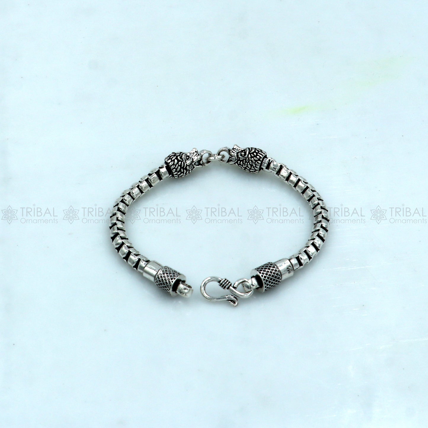 925 Sterling silver handmade solid men's lion face design chain bracelet flexible bracelet unisex jewelry from india  sbr759