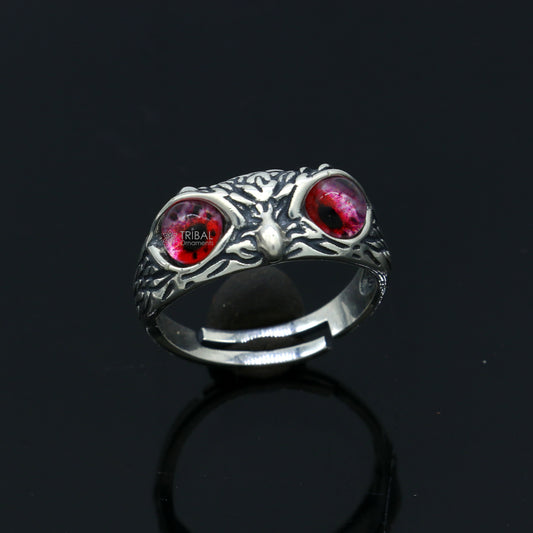 925 sterling silver red eyes Owl Ring ,Bird Ring , Bird Lover Jewelry sr714