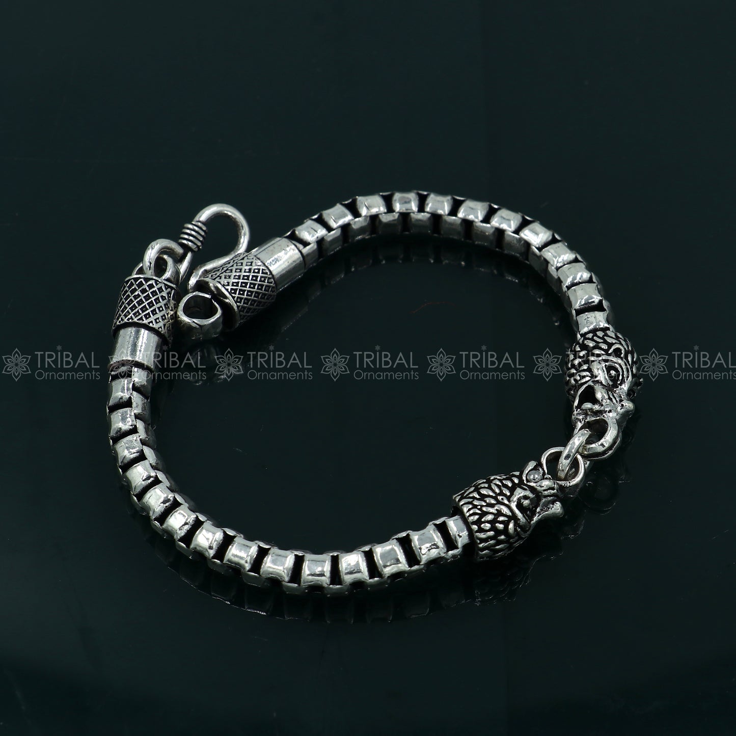 925 Sterling silver handmade solid men's lion face design chain bracelet flexible bracelet unisex jewelry from india  sbr759