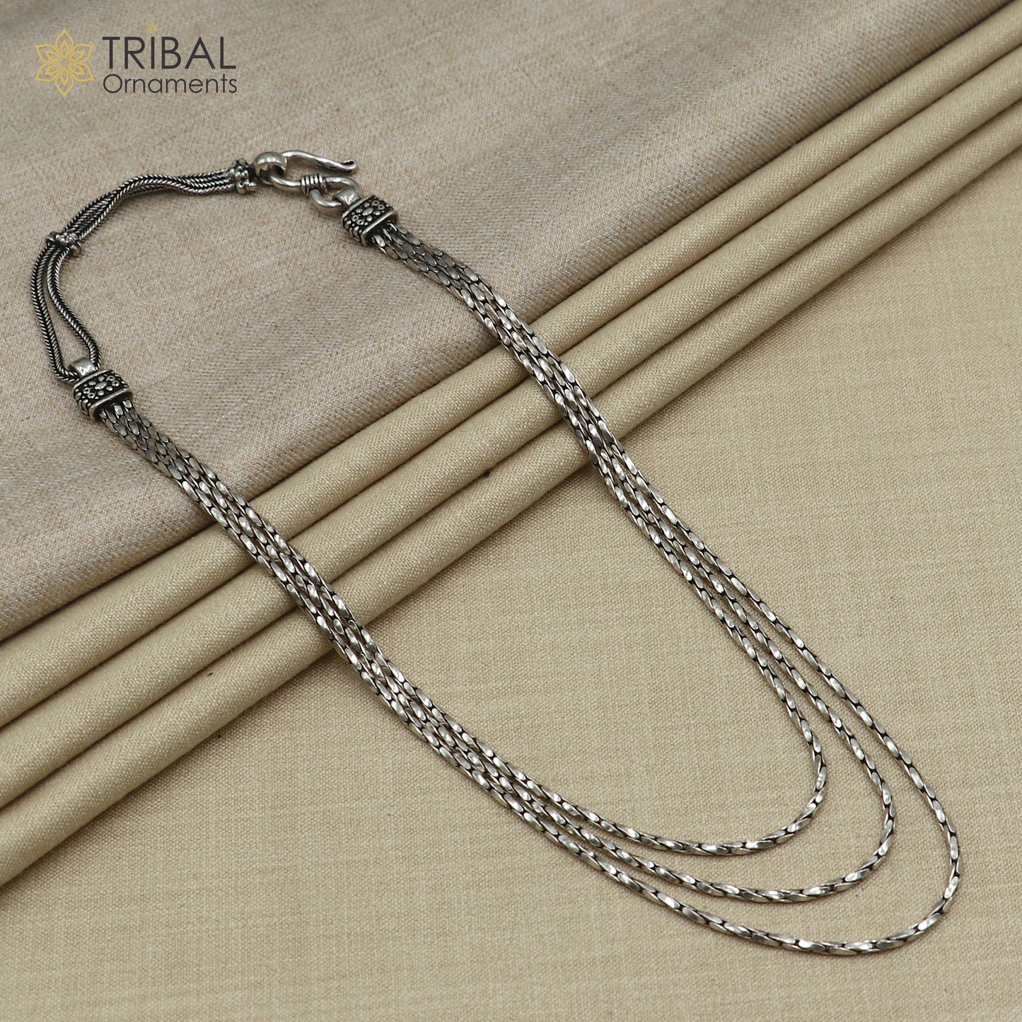 925 sterling silver 3 line chain necklace set , tribal jewelry set730