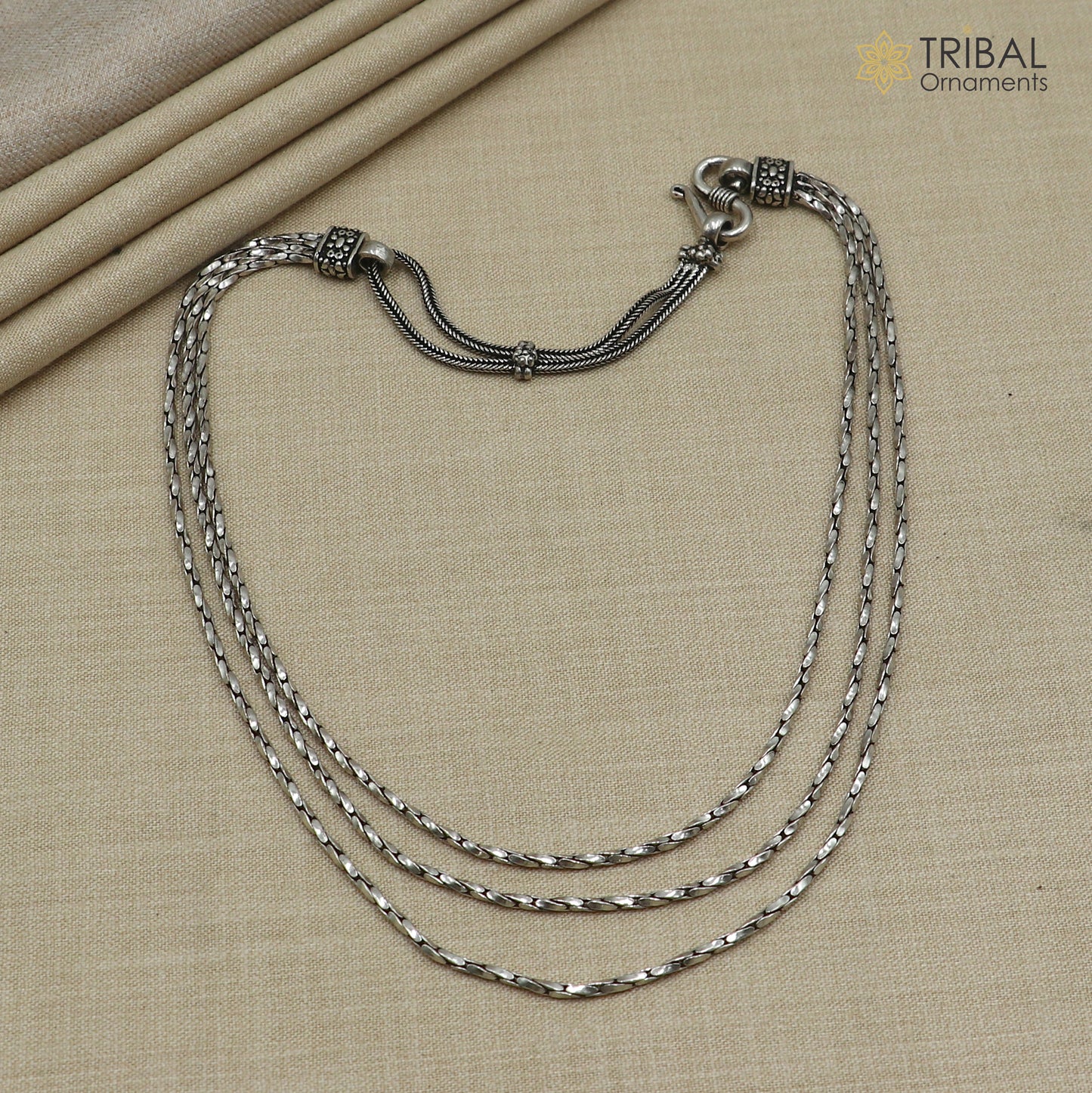 925 sterling silver 3 line chain necklace set , tribal jewelry set730