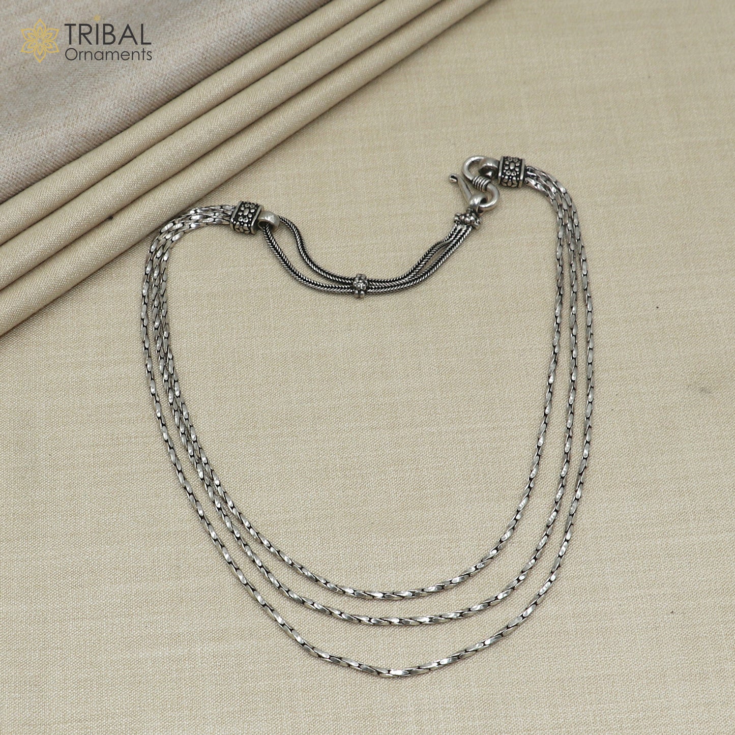 925 sterling silver 3 line chain necklace set , tribal jewelry set730