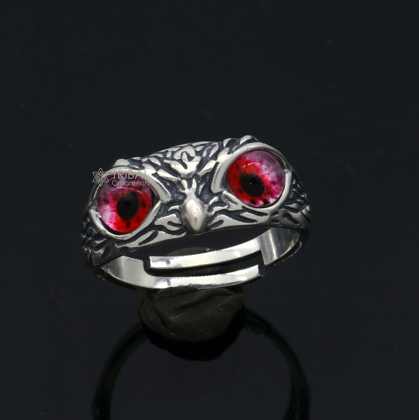 925 sterling silver red eyes Owl Ring ,Bird Ring , Bird Lover Jewelry sr714