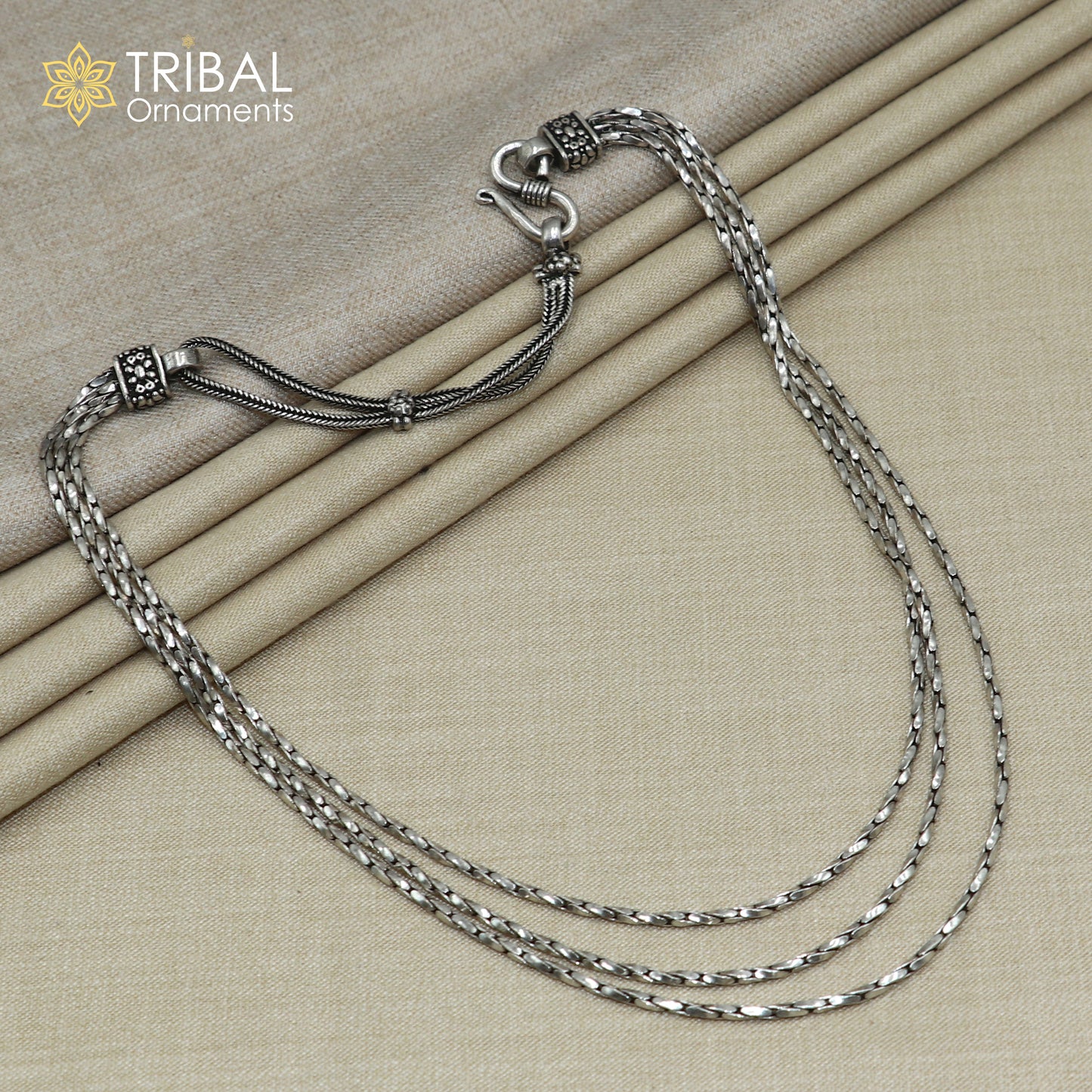 925 sterling silver 3 line chain necklace set , tribal jewelry set730