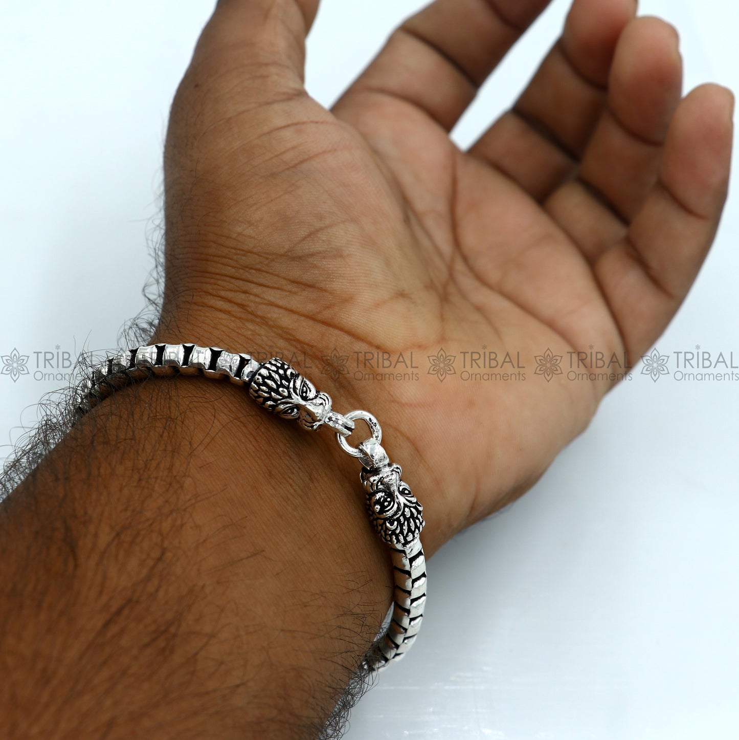 925 Sterling silver handmade solid men's lion face design chain bracelet flexible bracelet unisex jewelry from india  sbr759