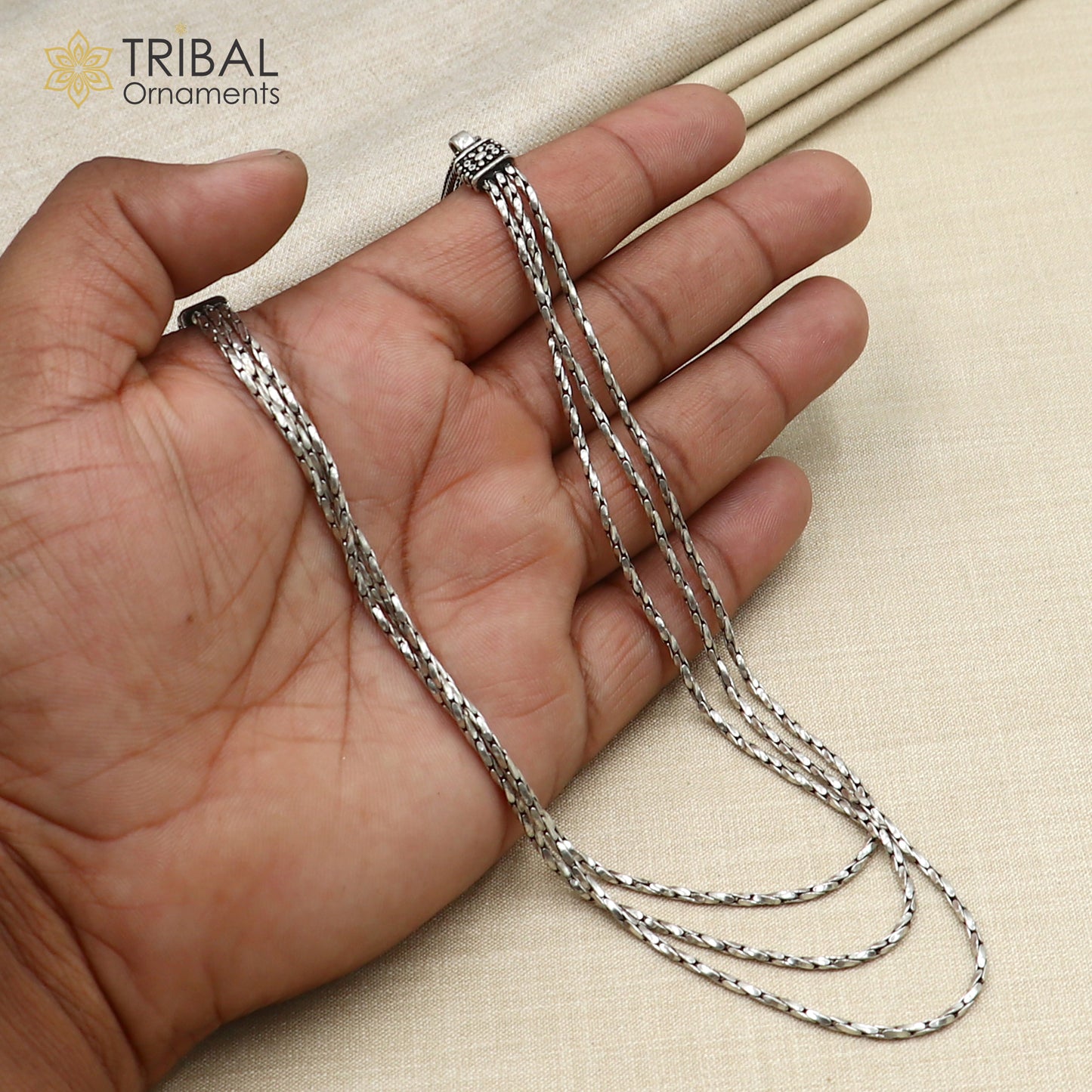 925 sterling silver 3 line chain necklace set , tribal jewelry set730