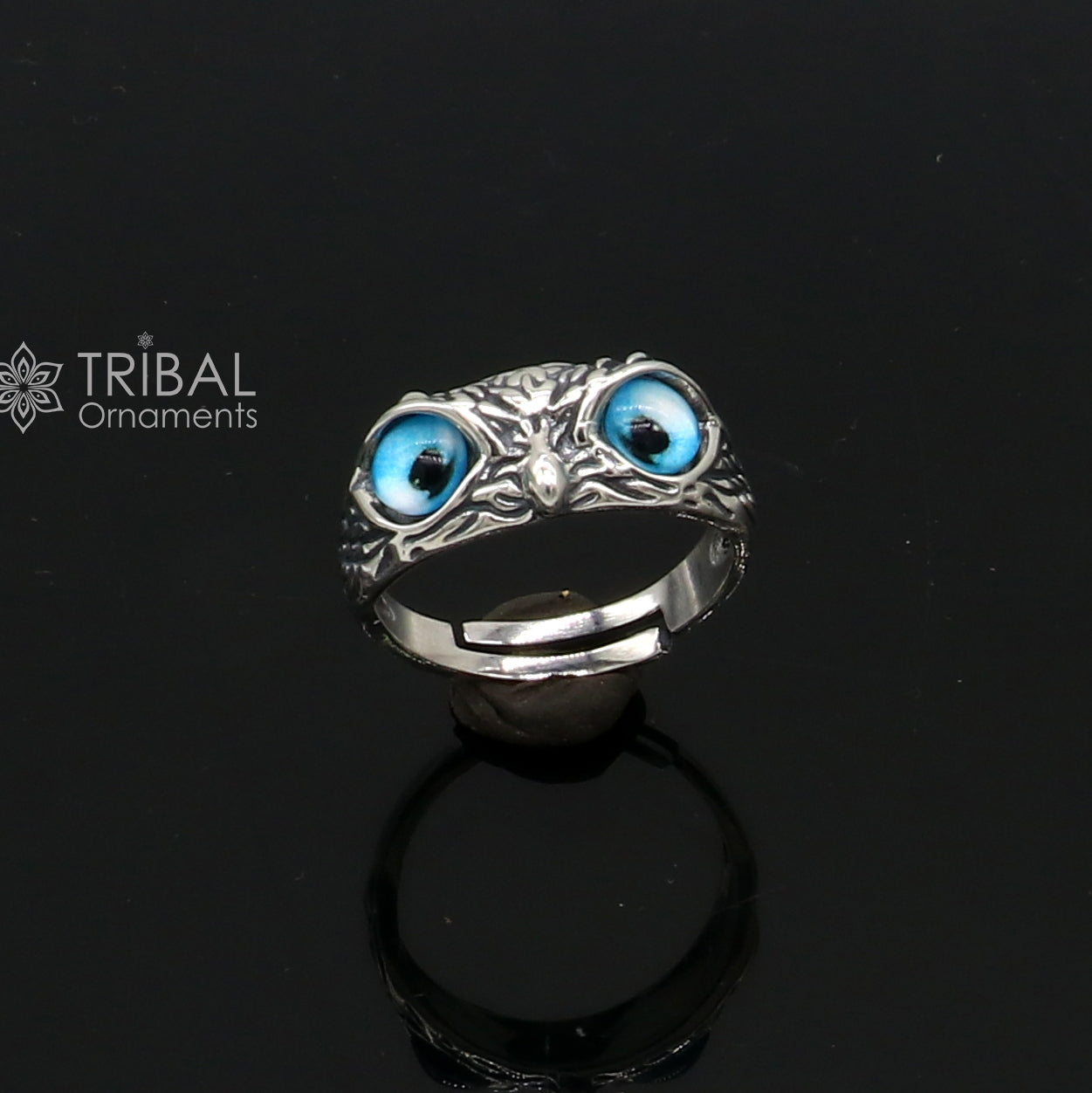 925 sterling silver blue eyes Owl Ring ,Bird Ring , Bird Lover Jewelry sr713