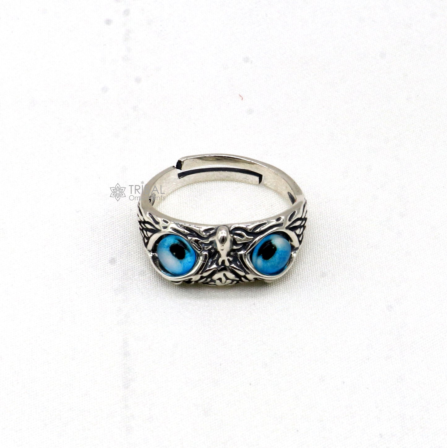 925 sterling silver blue eyes Owl Ring ,Bird Ring , Bird Lover Jewelry sr713