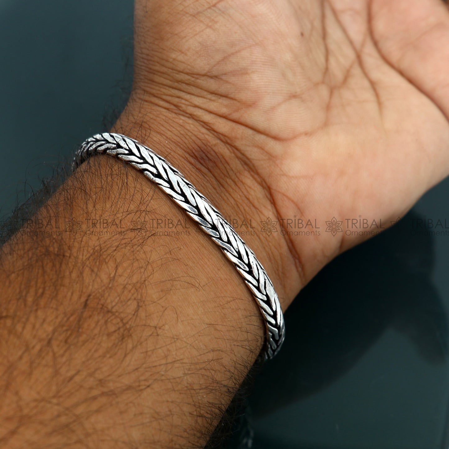 925 Sterling silver handmade solid men's wheat design chain bracelet flexible bracelet unisex jewelry from india  sbr760