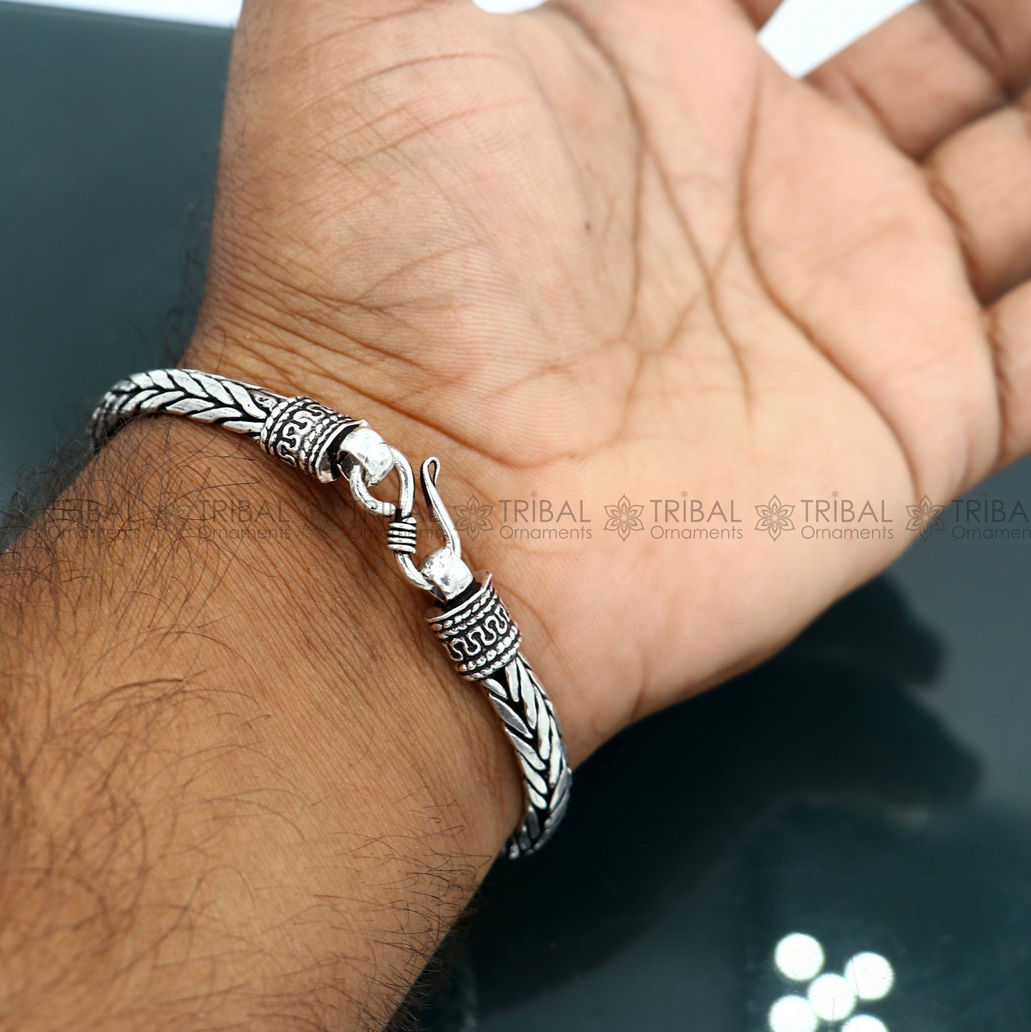 925 Sterling silver handmade solid men's wheat design chain bracelet flexible bracelet unisex jewelry from india  sbr760