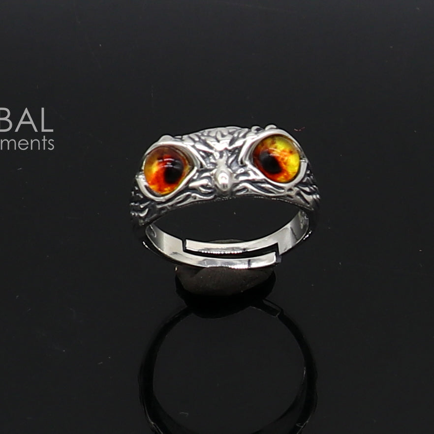 925 sterling silver  yelloweyes Owl Ring ,Bird Ring , Bird Lover Jewelry sr715