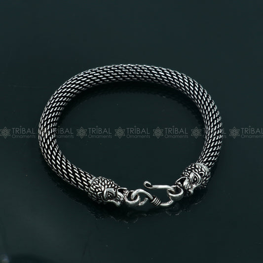 925 Sterling silver handmade solid lion face design chain bracelet flexible bracelet unisex jewelry from india  sbr762