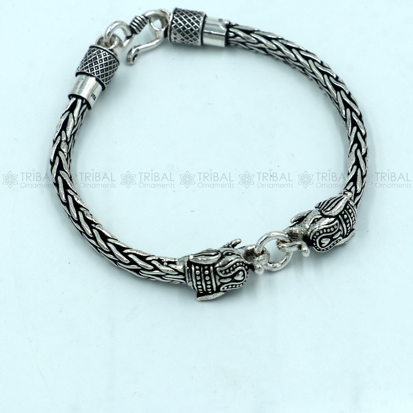 925 Sterling silver handmade solid elephant face design twist chain bracelet flexible bracelet unisex jewelry from india  sbr763