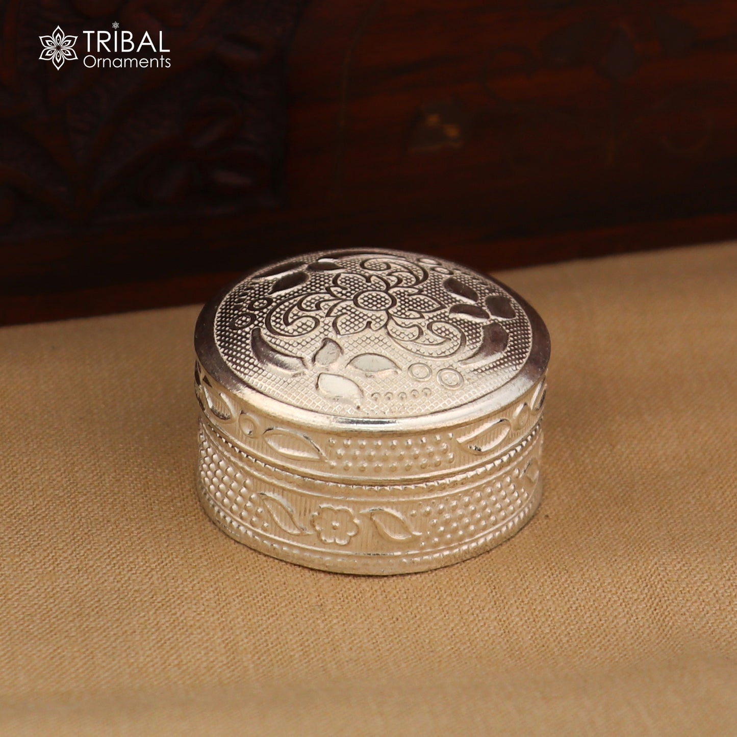 925 sterling silver flower design trinket, casket, Sindoor box brides jewelry stb886