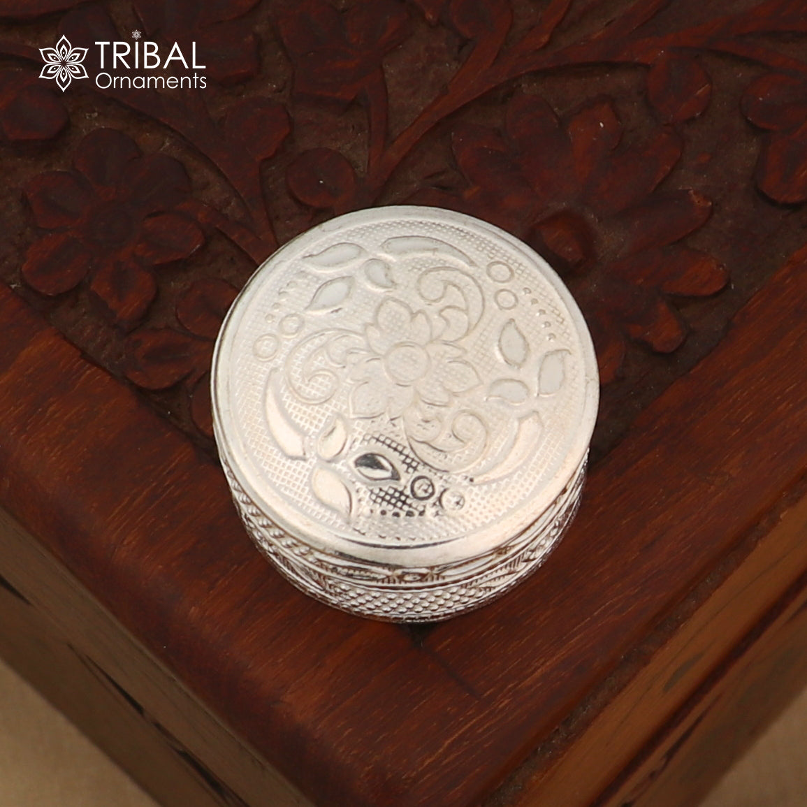 925 sterling silver flower design trinket, casket, Sindoor box brides jewelry stb886